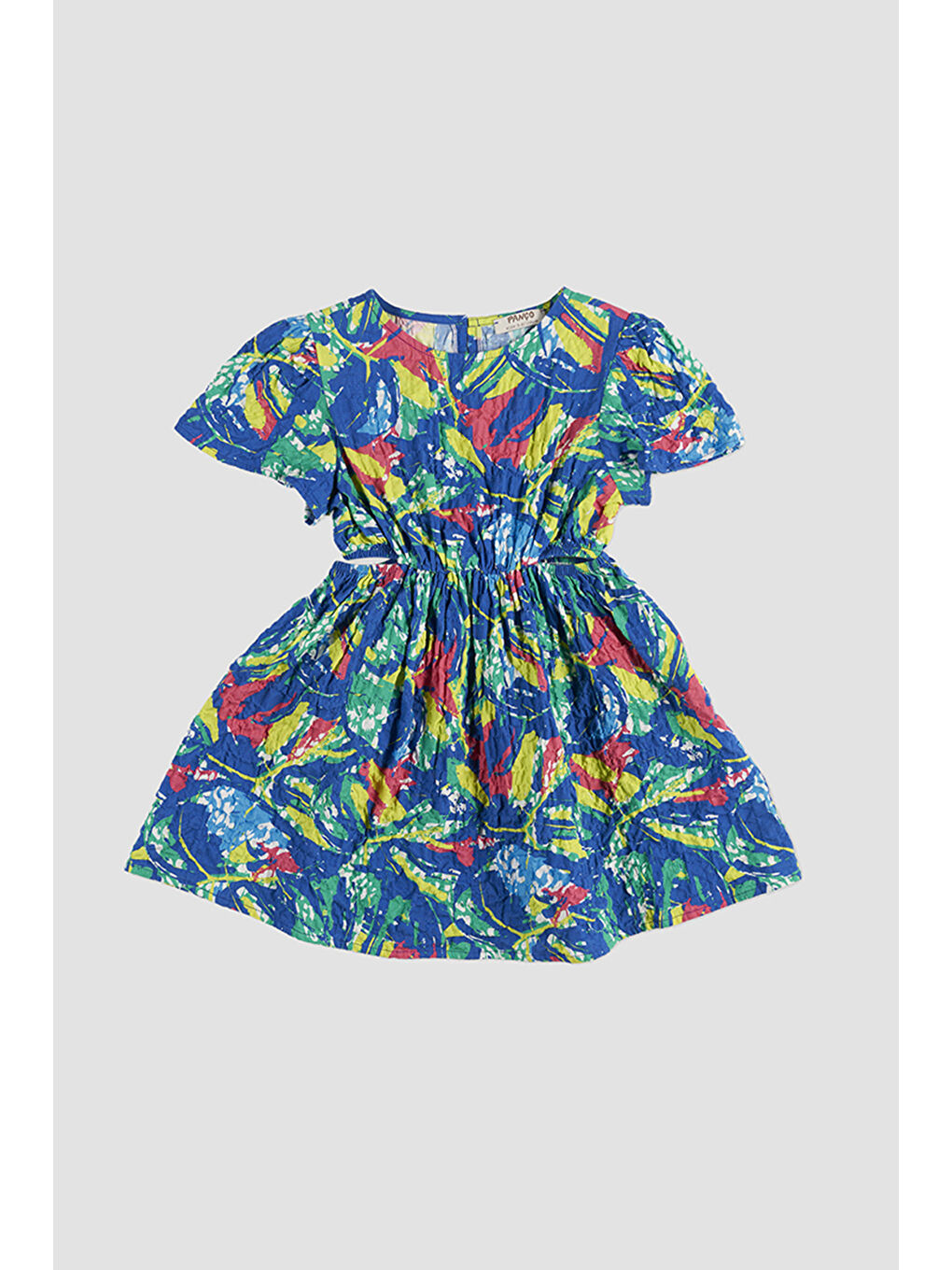 Kız Çocuk Çok Renkli Desenli Mavi Elbise-3