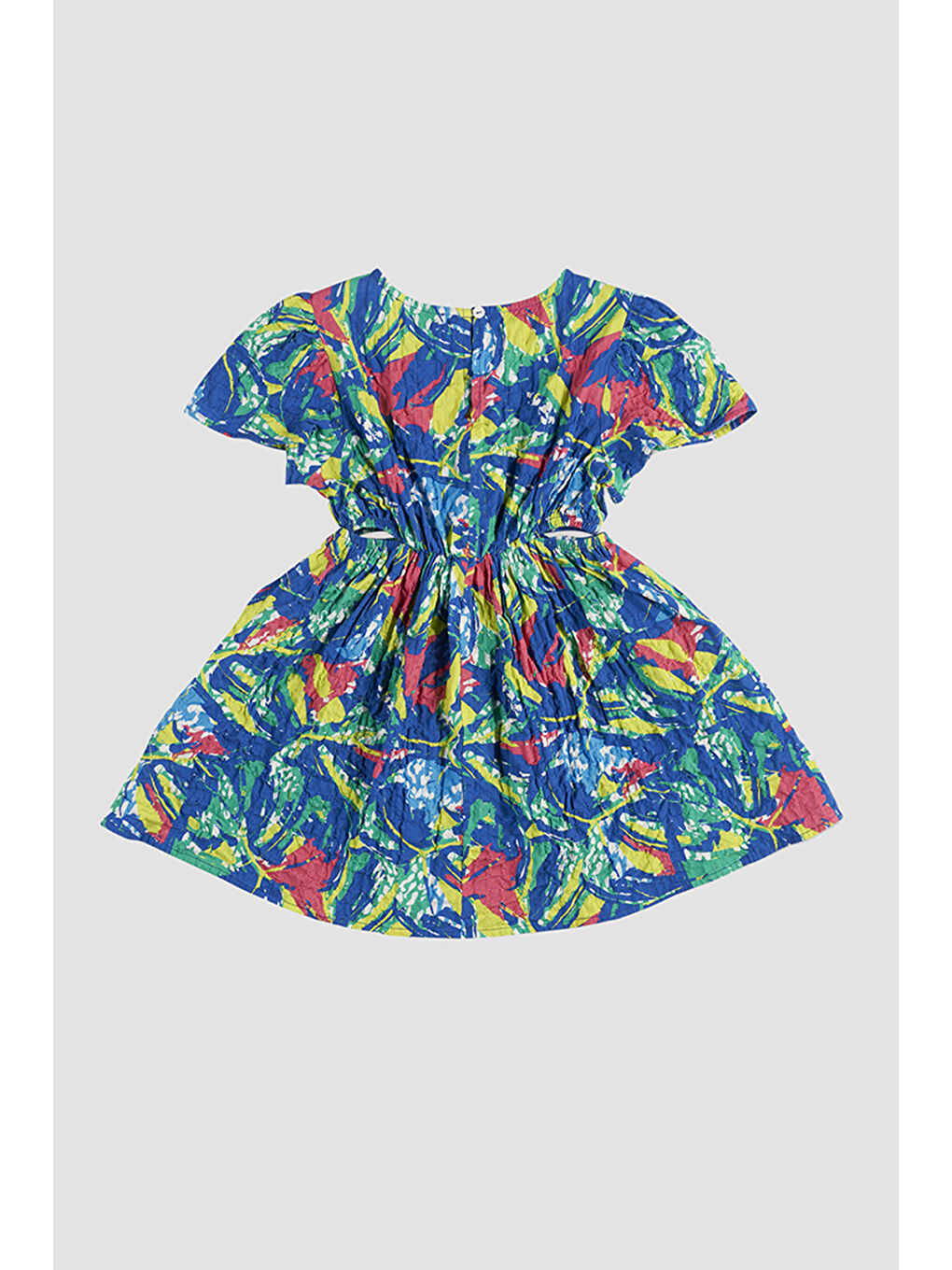 Kız Çocuk Çok Renkli Desenli Mavi Elbise-4