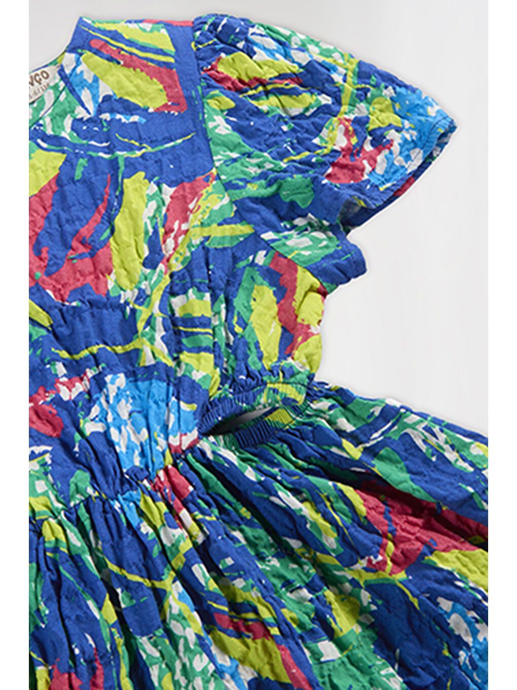 Kız Çocuk Çok Renkli Desenli Mavi Elbise-5