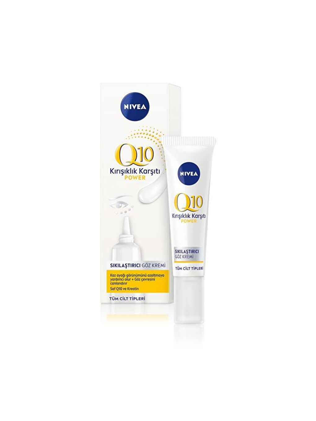 NIVEA Şeffaf Q10 Kırışık Karşıtı Sıkılaştırıcı Göz Bakım Kremi 15 ml, Saf Q10 Ve Kreatin