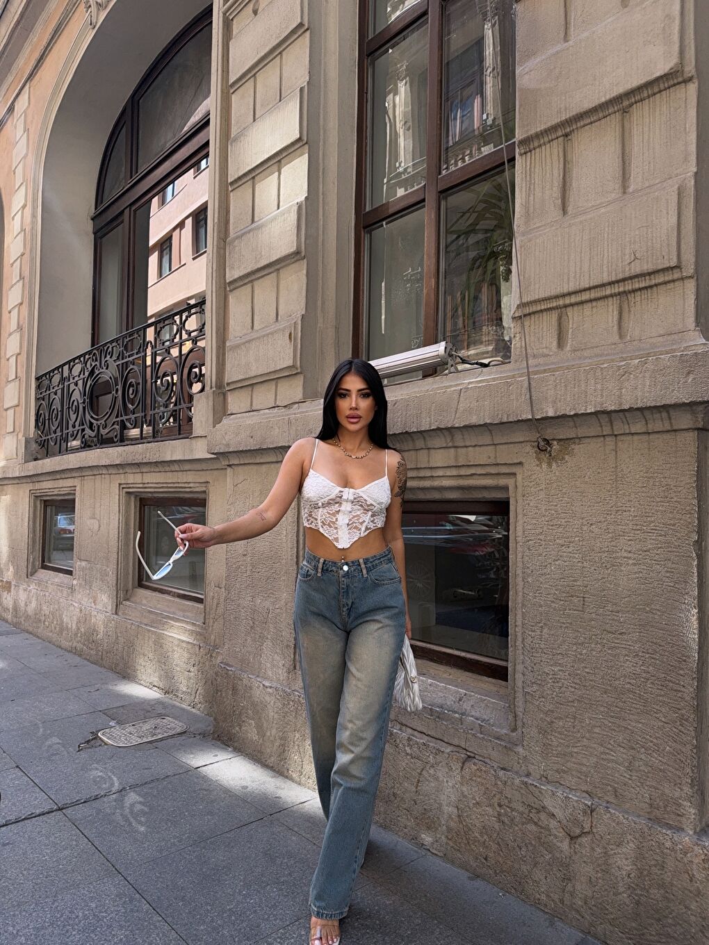 Mavi Vintage Yıkamalı Wide Leg Jean Pantolon-1