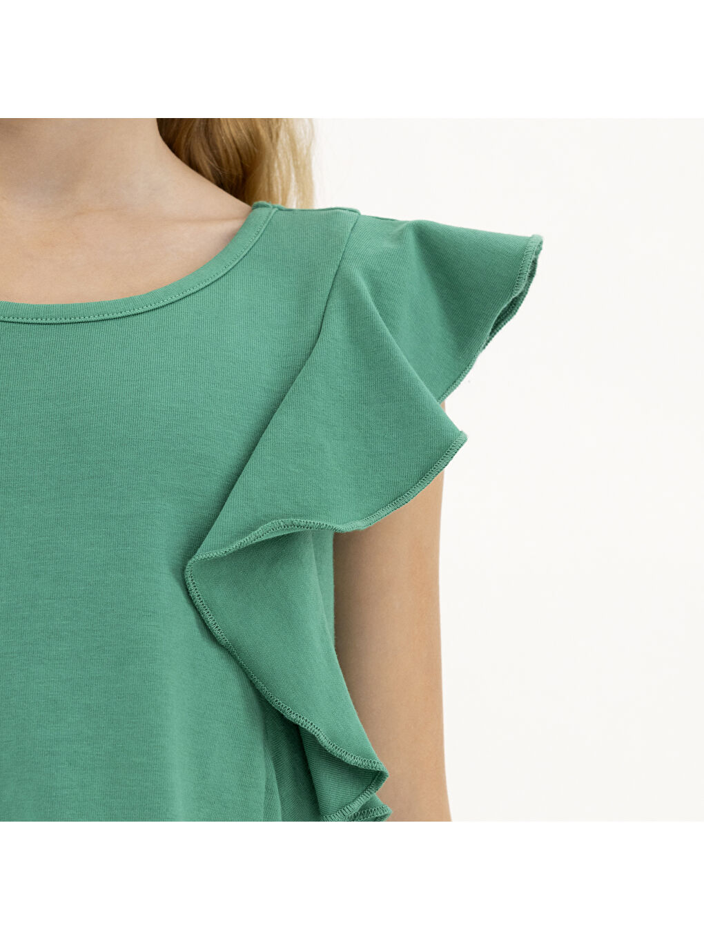 Kız Çocuk Fırfırlı Detaylı Yeşil Elbise-2