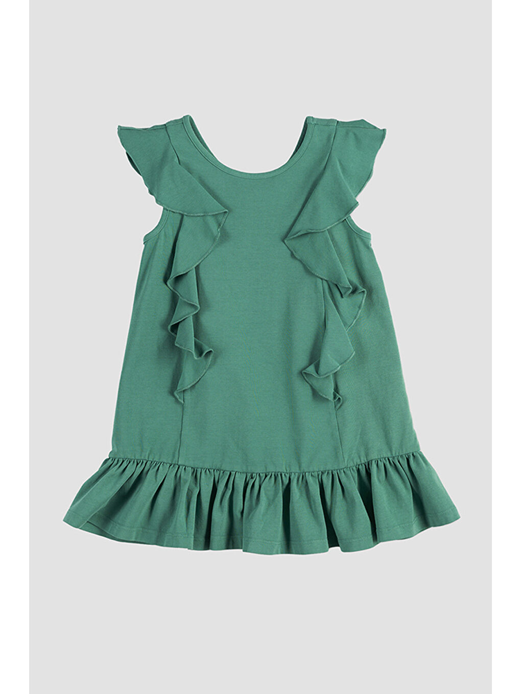 Kız Çocuk Fırfırlı Detaylı Yeşil Elbise-3