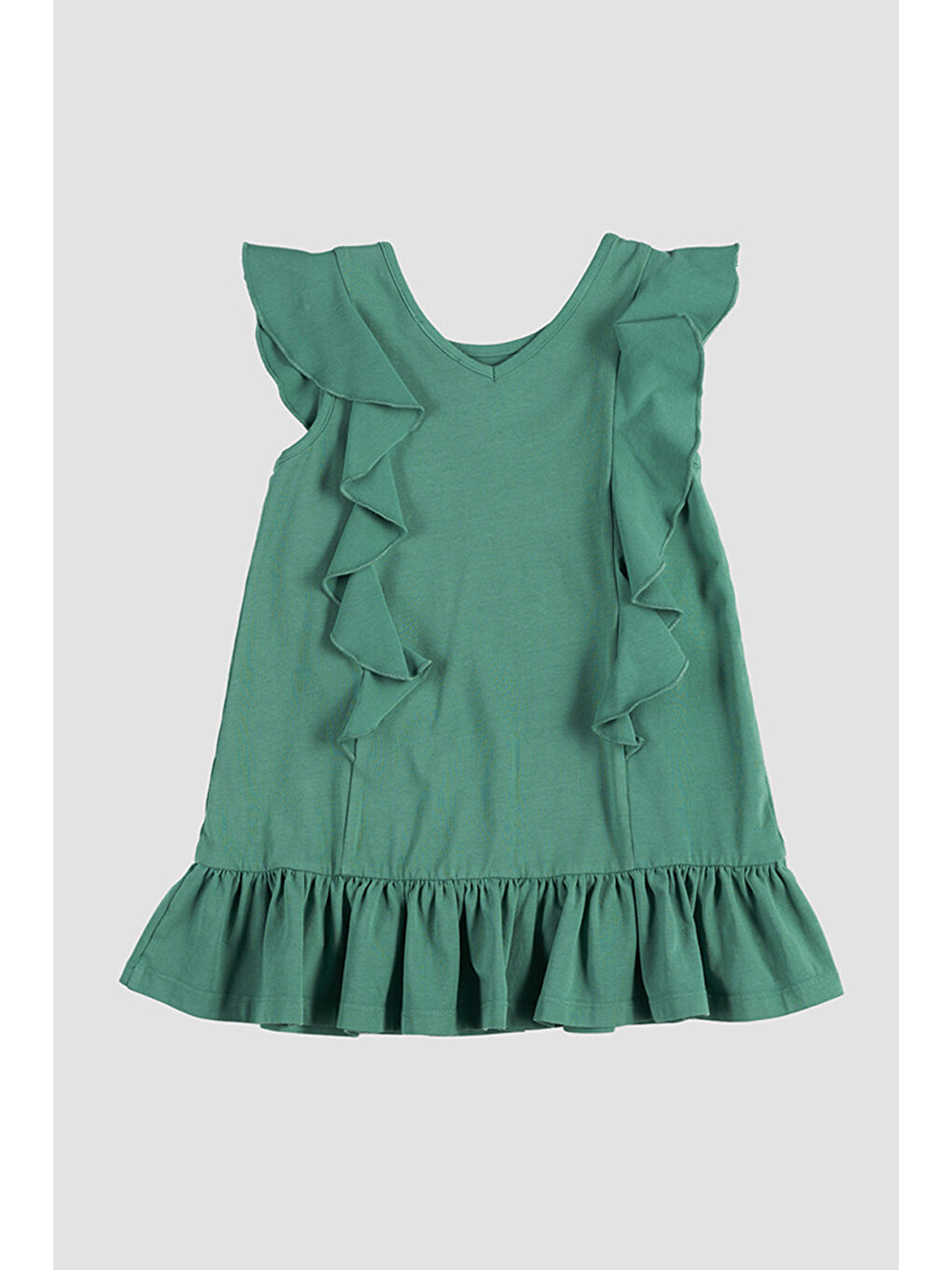 Kız Çocuk Fırfırlı Detaylı Yeşil Elbise-4
