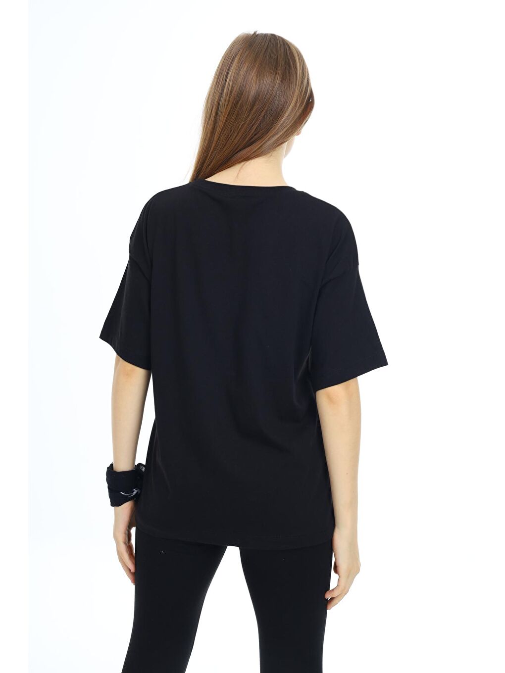 Siyah Kız Çocuk Tasarım Kalp Desenli T-Shirt 9-14 Yaş Lx036-3