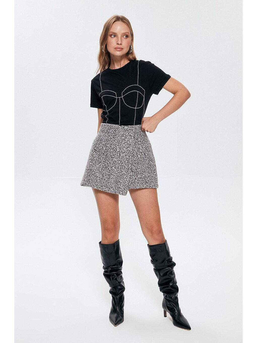 Kırçıllı Mini Şort Etek Antrasit