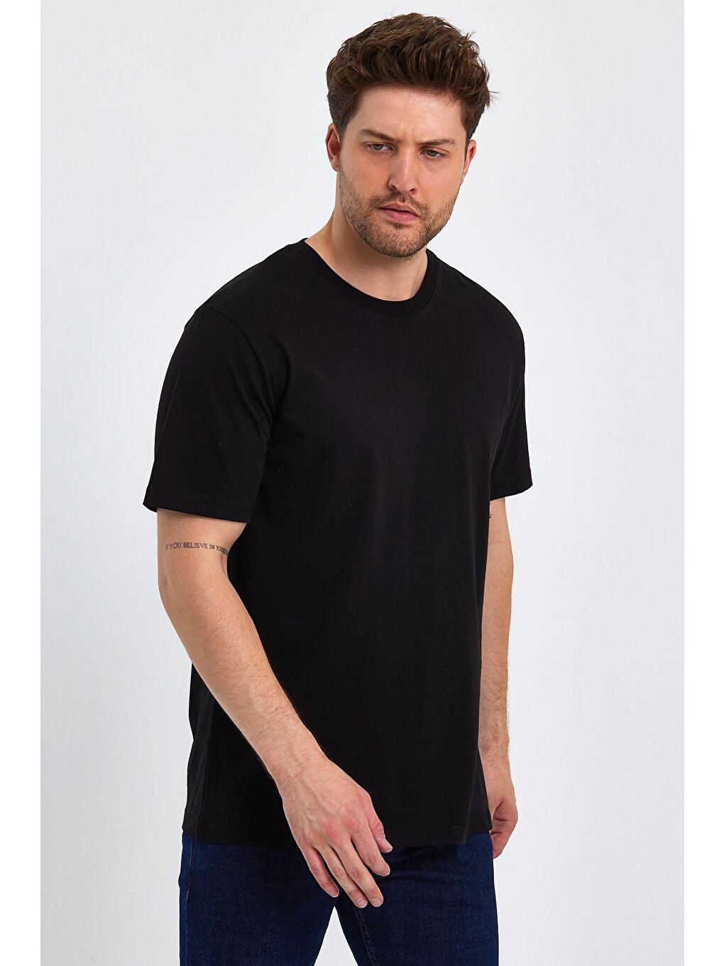 Siyah Bisiklet Yaka Relax Fit Erkek Tişört-2