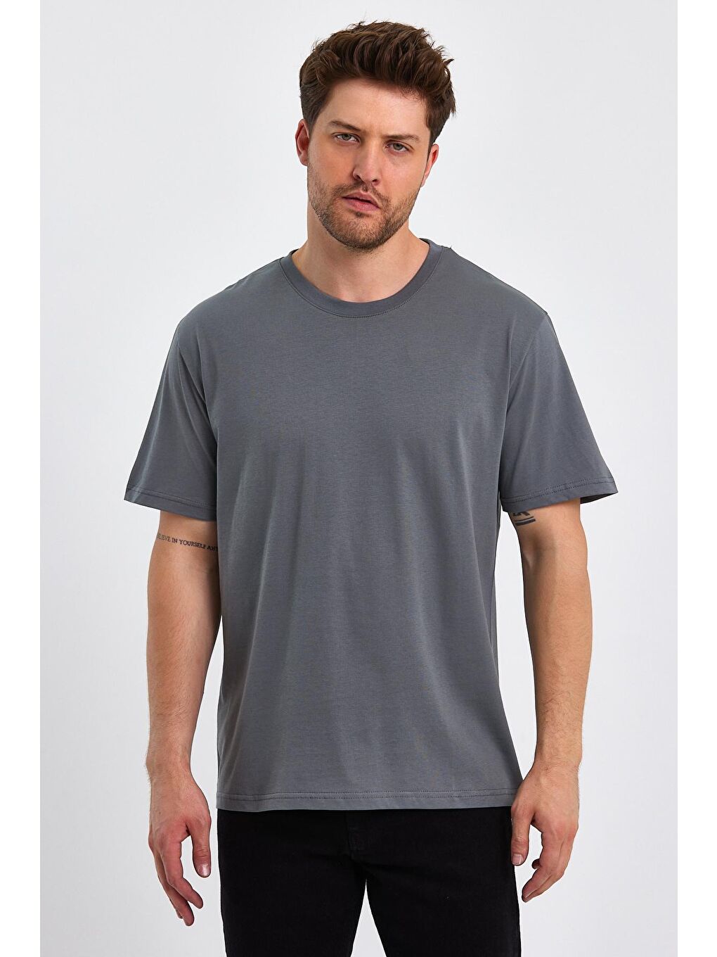 Antrasit Bisiklet Yaka Relax Fit Erkek Tişört