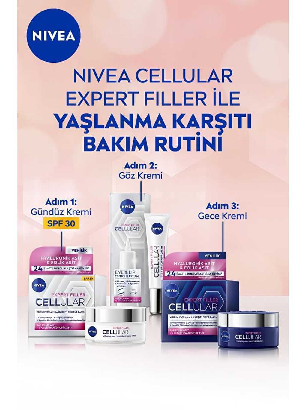 NIVEA Cellular Expert Filler Yaşlanma Karşıtı Göz Bakım Kremi 15 ml, Hyaluronik Asit Ve Folik Asit - 3