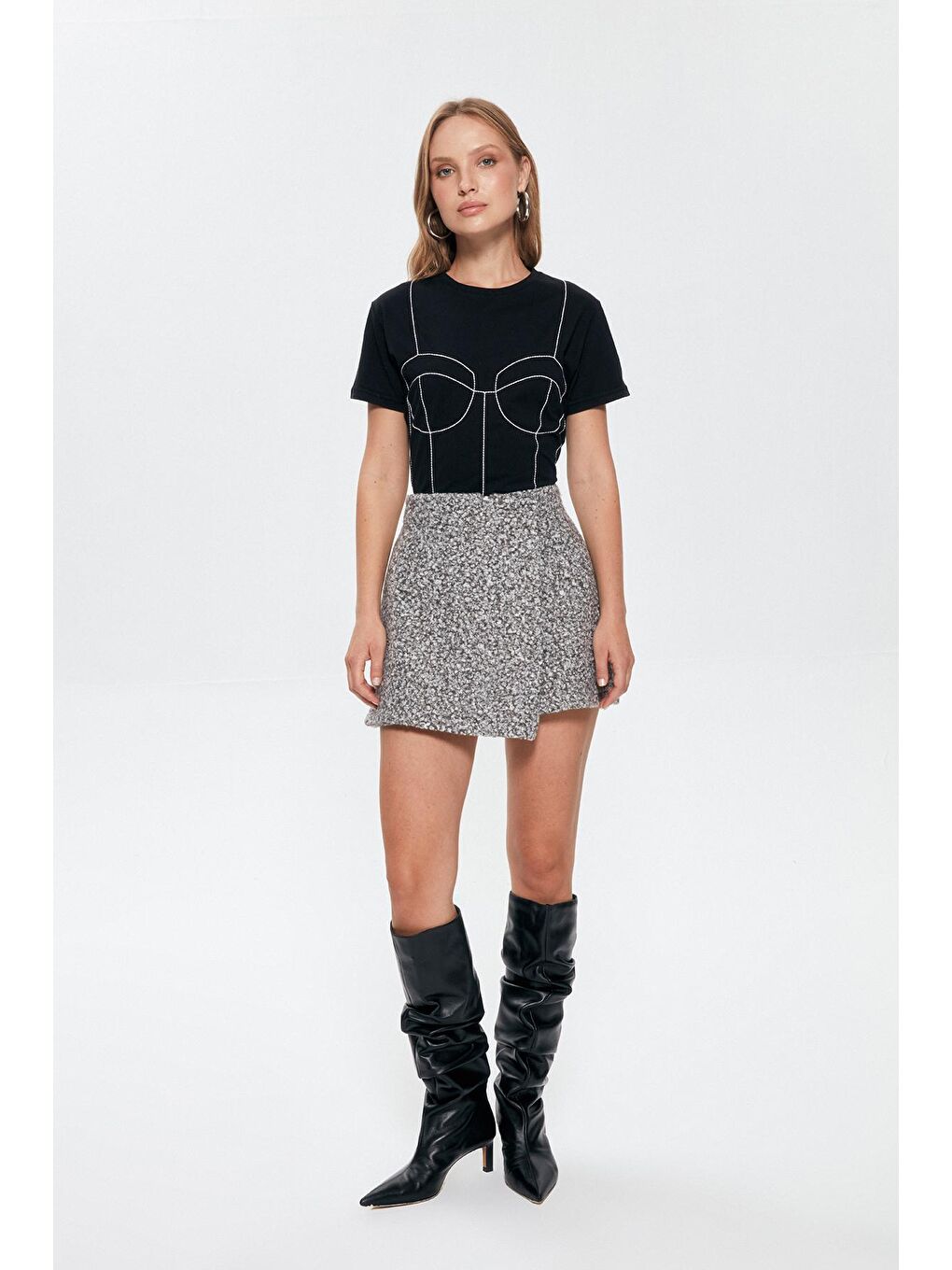 Kırçıllı Mini Şort Etek Antrasit-2