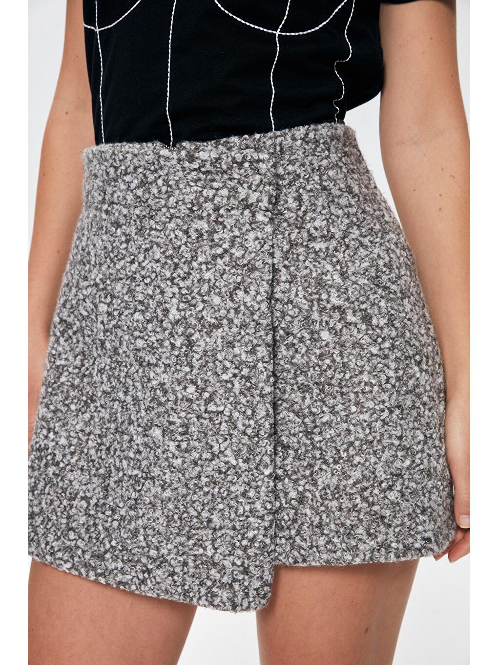 Kırçıllı Mini Şort Etek Antrasit-3