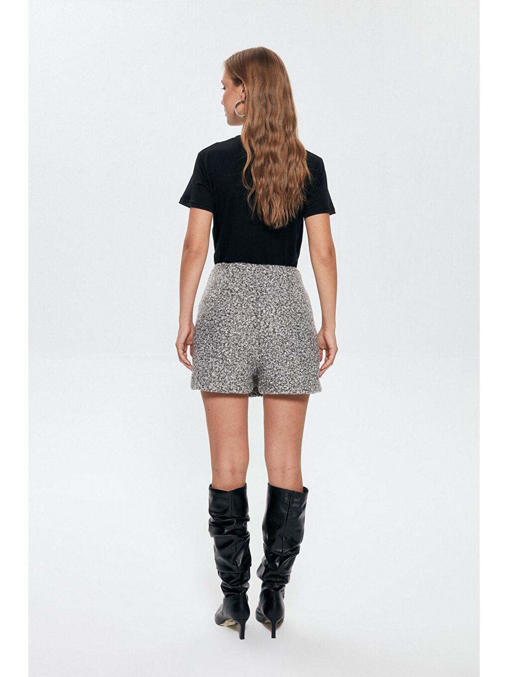 Kırçıllı Mini Şort Etek Antrasit-4