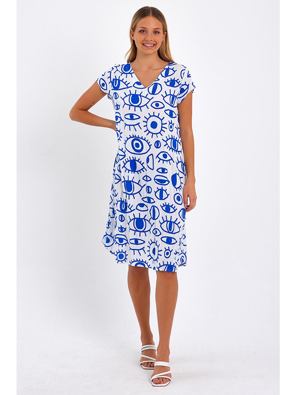 Gri Kadın Desenli Elbise-1