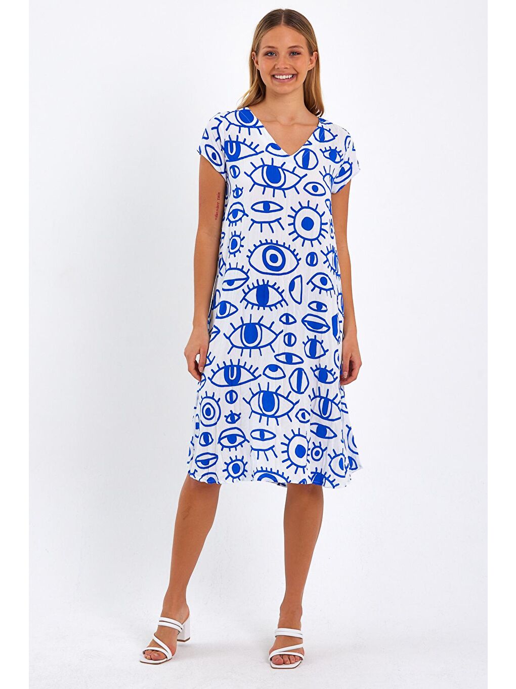 Gri Kadın Desenli Elbise-2