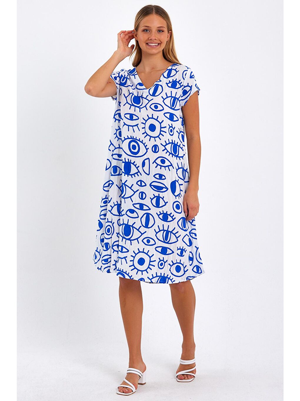 Gri Kadın Desenli Elbise-3