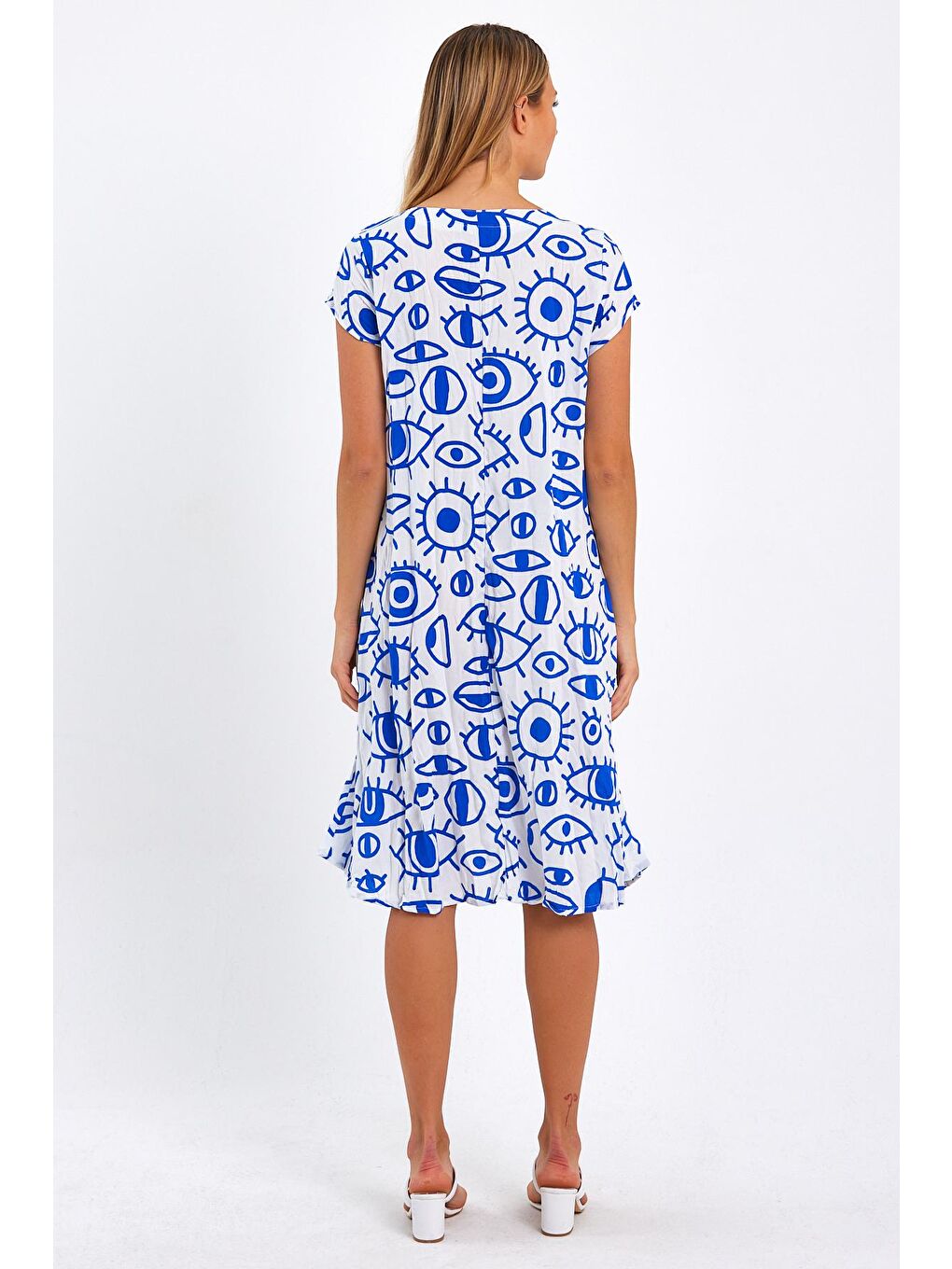 Gri Kadın Desenli Elbise-4