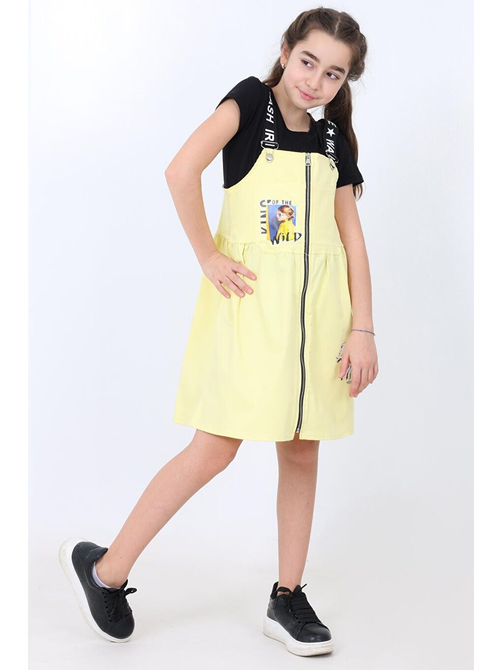 Sarı Kız Çocuk Önü Fermuarlı Tulum 8-14 Yaş 13933-1