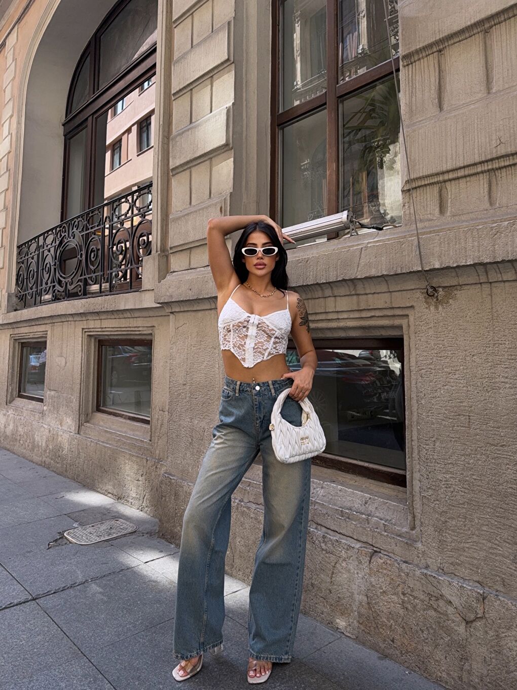 Mavi Vintage Yıkamalı Wide Leg Jean Pantolon-3