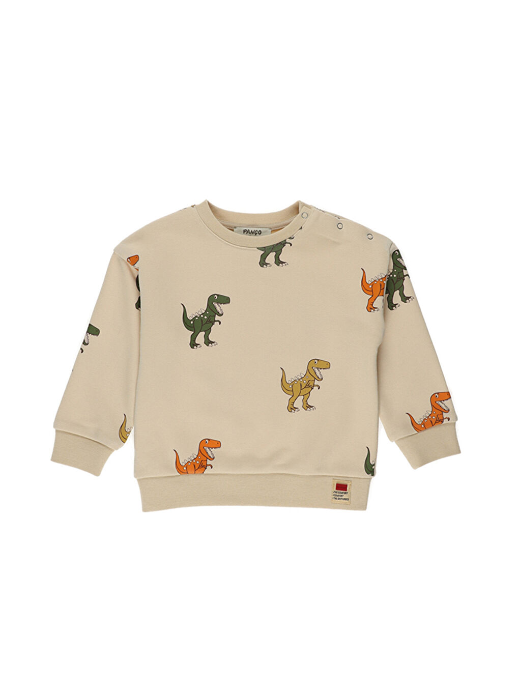 Panço Bej Erkek Çocuk  Dinozor Baskılı Sweatshirt