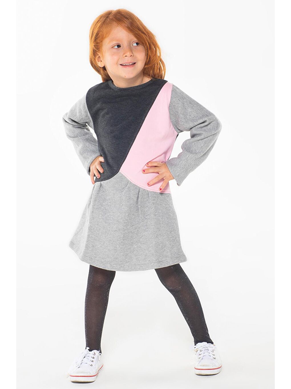 Antrasit Asimetrik Kız Çocuk Elbise