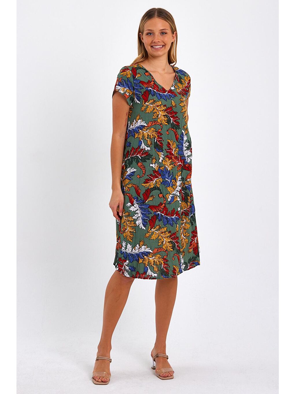 Bordo Kadın Desenli Elbise-1