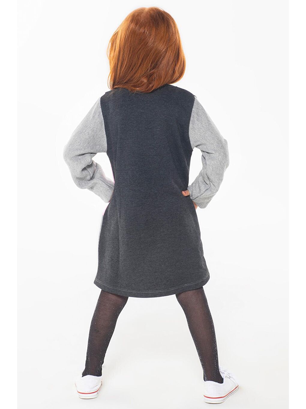 Antrasit Asimetrik Kız Çocuk Elbise-1
