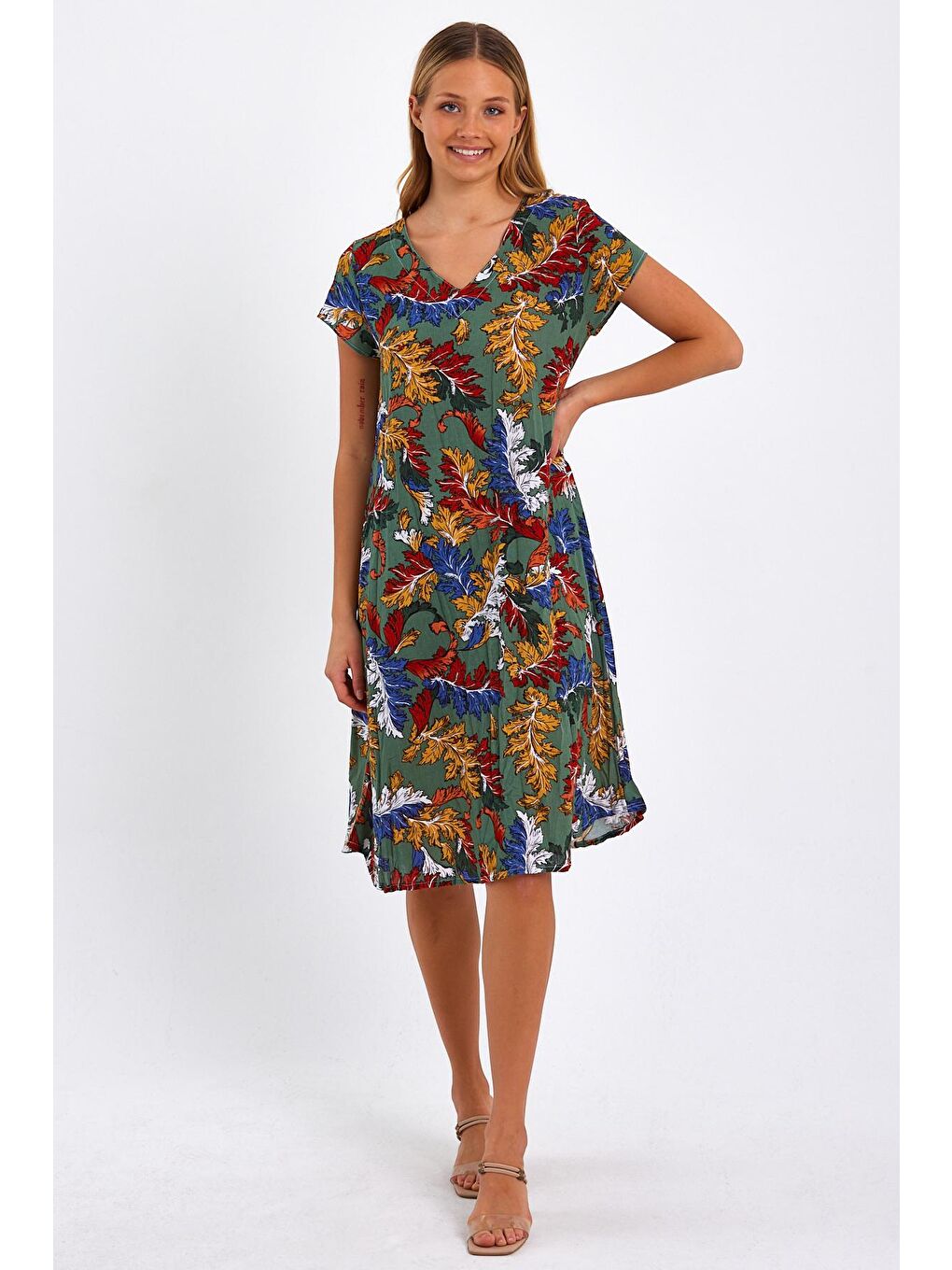 Bordo Kadın Desenli Elbise-2