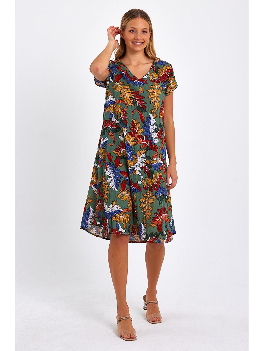 Bordo Kadın Desenli Elbise-3