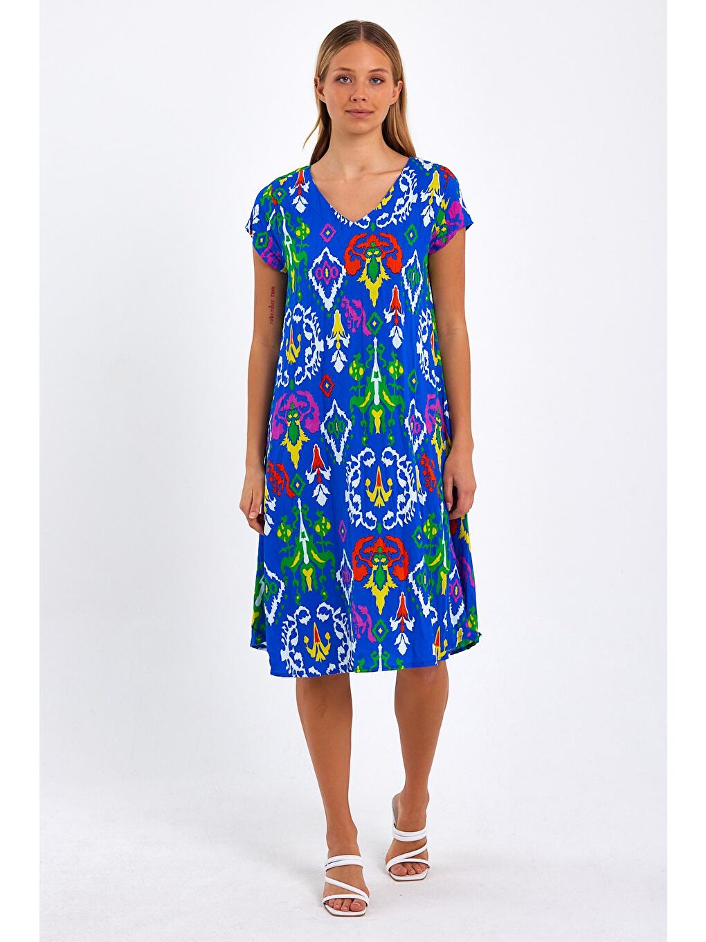 Sarı Kadın Desenli Elbise