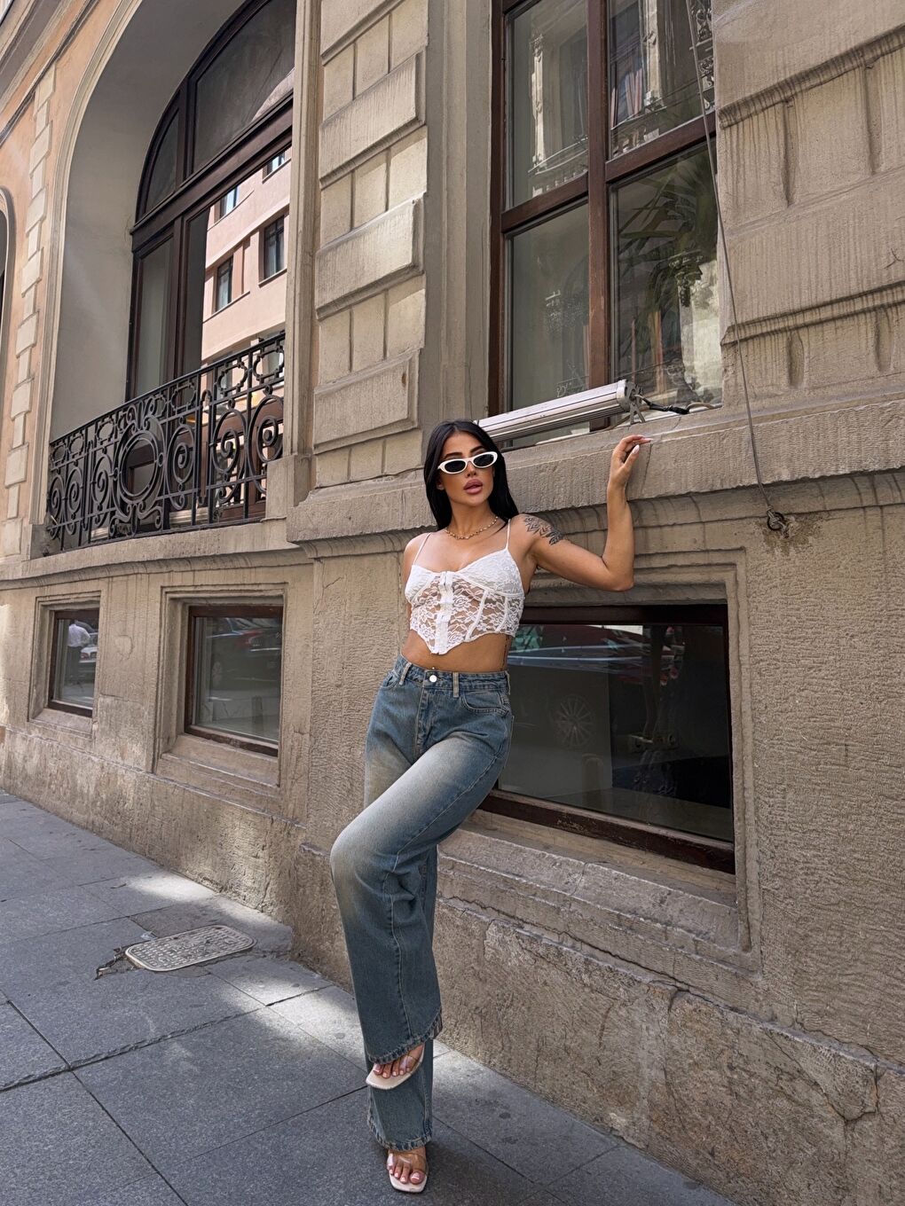 Mavi Vintage Yıkamalı Wide Leg Jean Pantolon-4