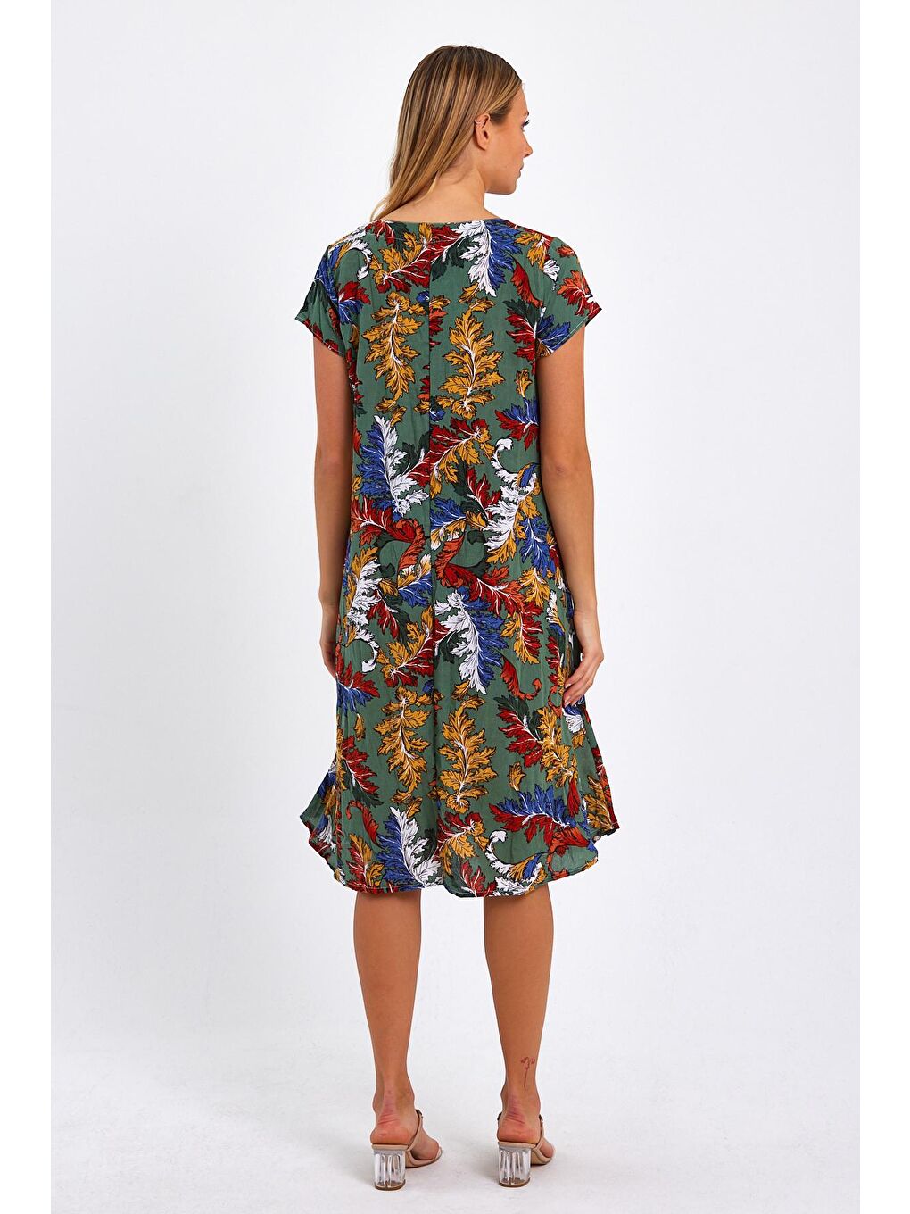 Bordo Kadın Desenli Elbise-4