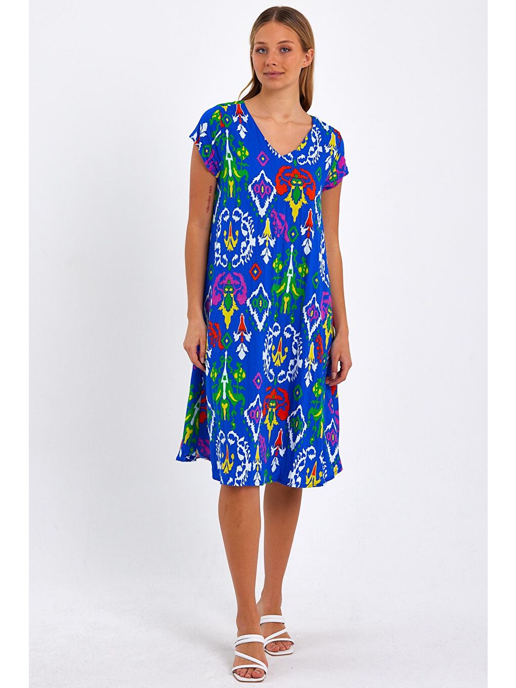 Sarı Kadın Desenli Elbise-2