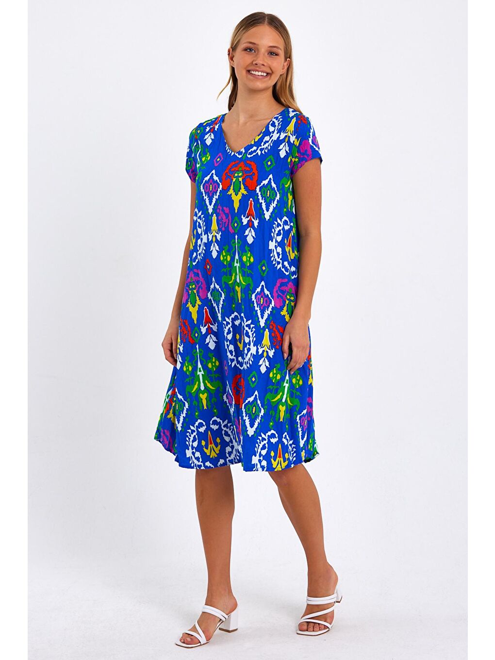 Sarı Kadın Desenli Elbise-3