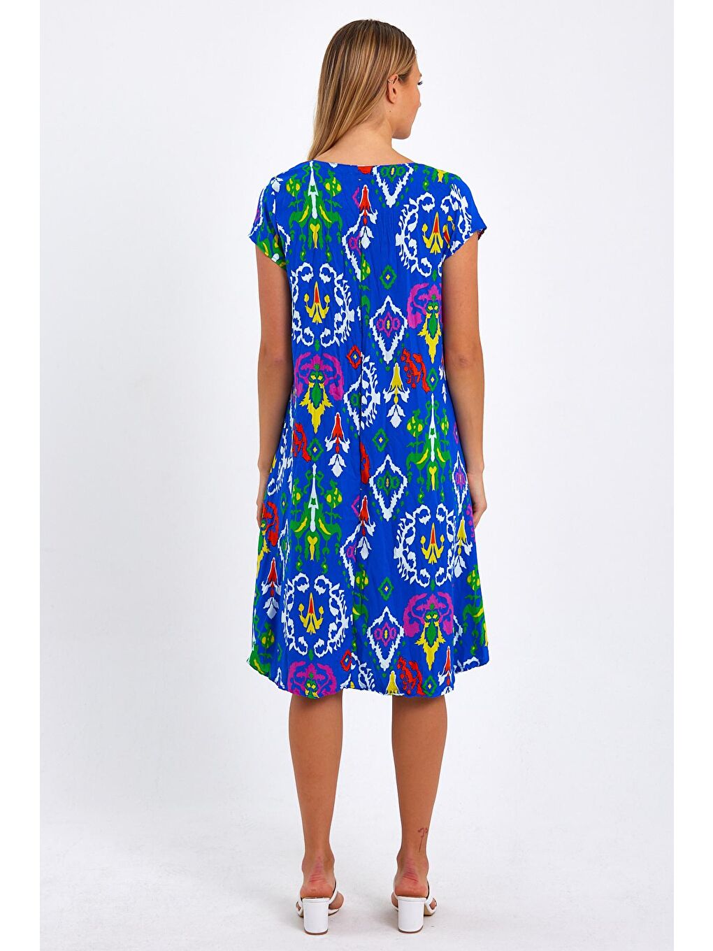 Sarı Kadın Desenli Elbise-4