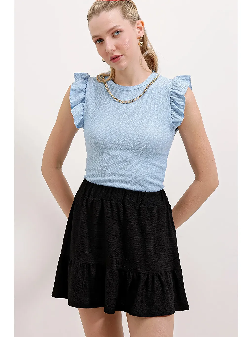 Kahverengi Kadın Zincir Detaylı Örme Bluz 0430-6