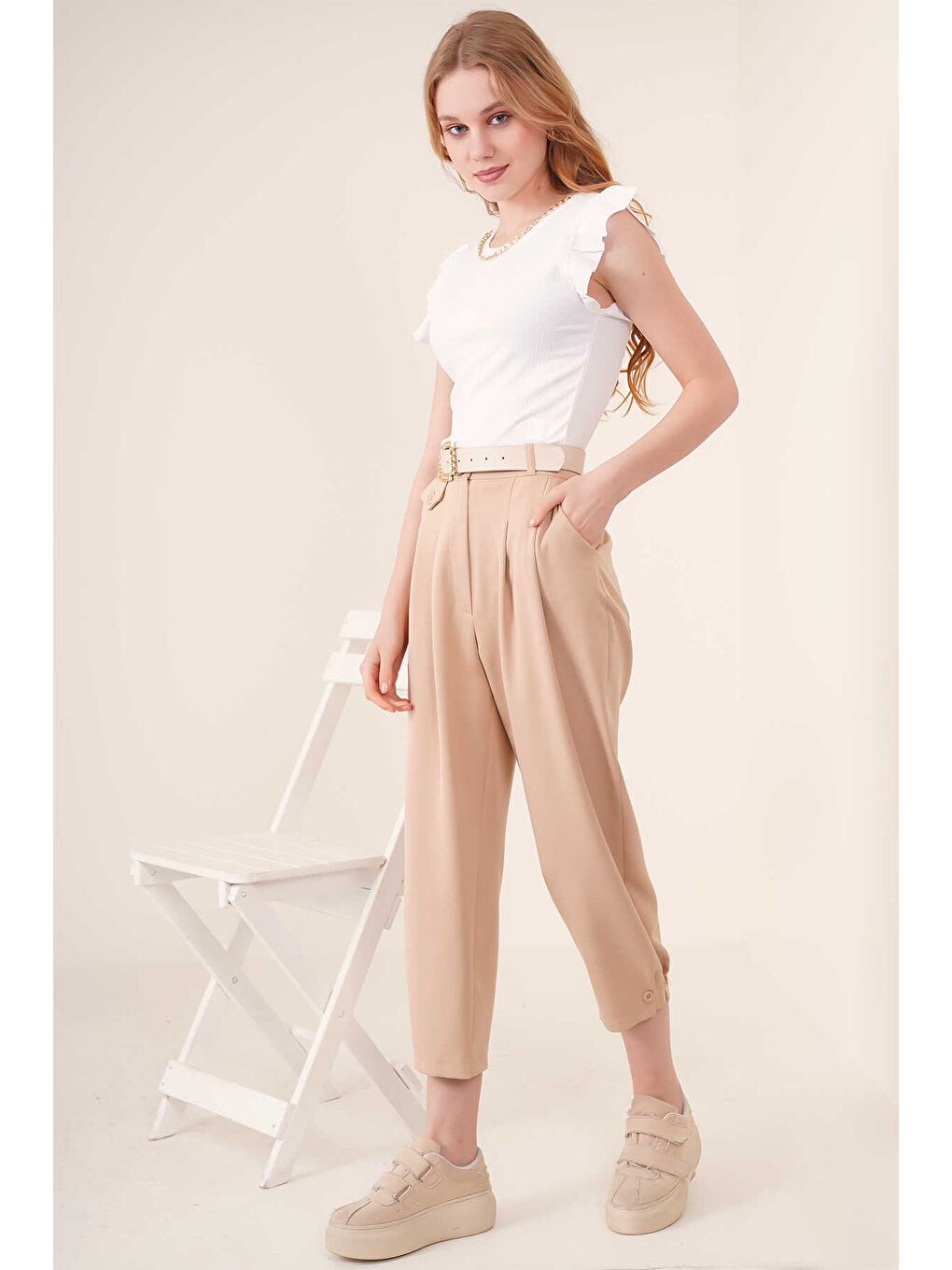 Kahverengi Kadın Zincir Detaylı Örme Bluz 0430-9