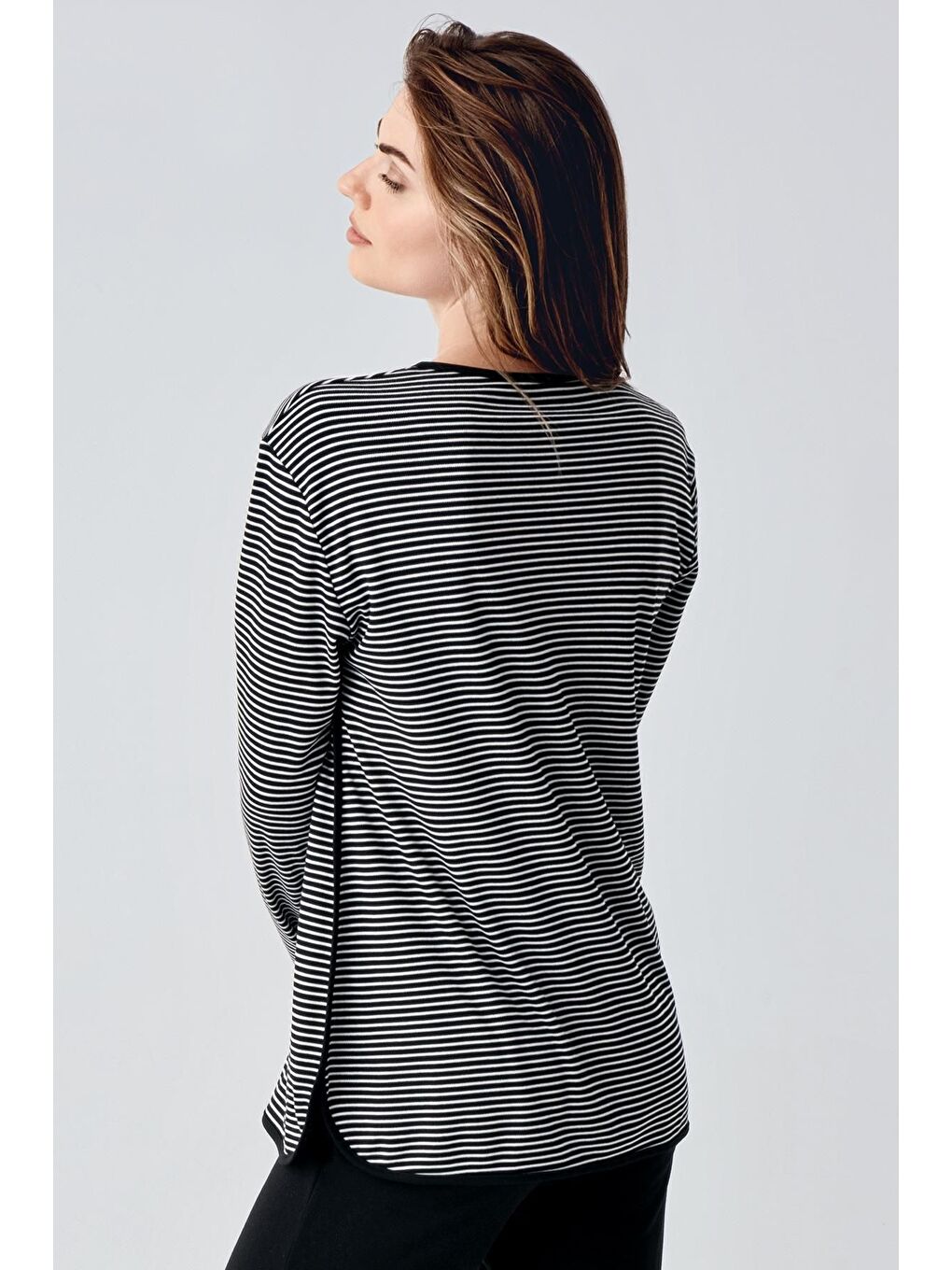 Siyah Uzun Kollu Düğmeli Esnek Şardonlu Viskoz Hamile Pijama Takım 22103-4