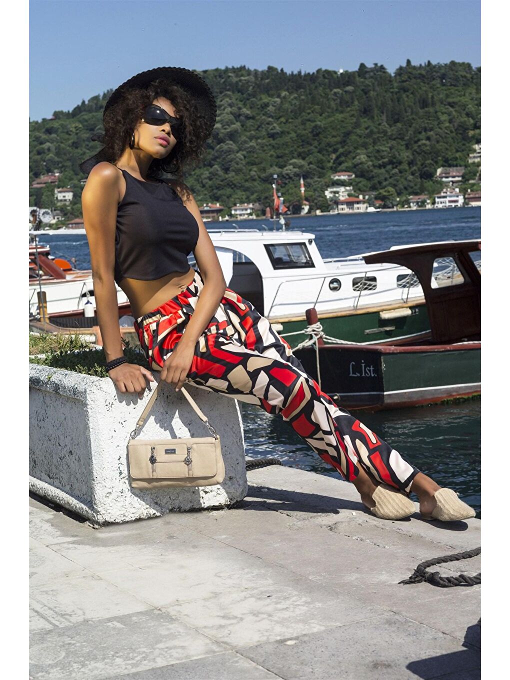 Kahverengi Asimetrik Desen Pileli Cepli Kiremit Pantolon-3