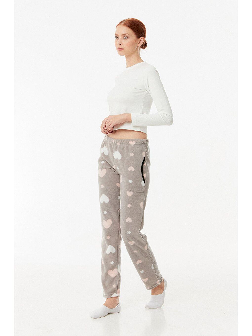 Bej Baskılı Polar Pijama Altı-3