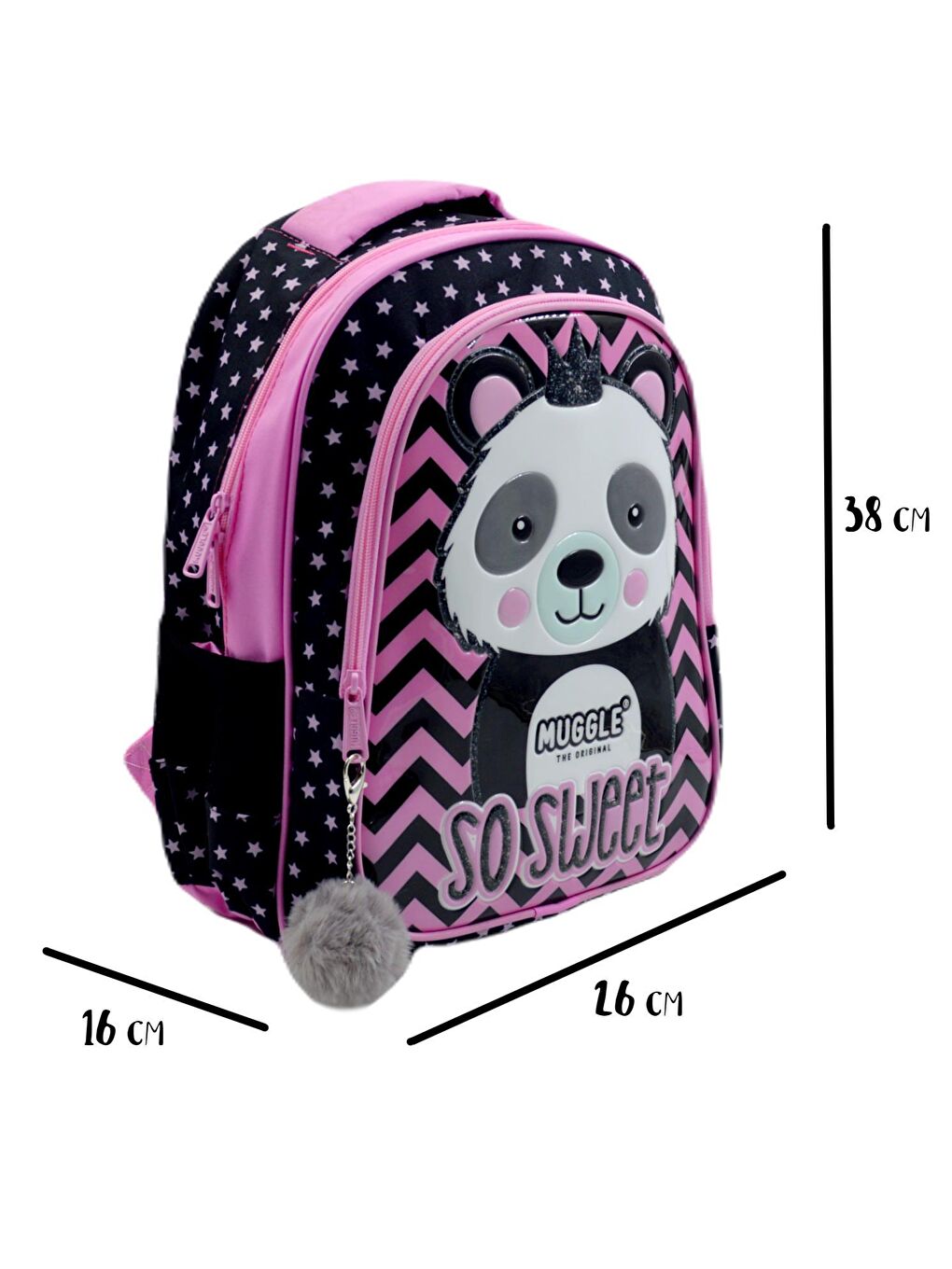 2 Bölmeli Panda Siyah Okul Sırt Çantası (MU-7303)-1