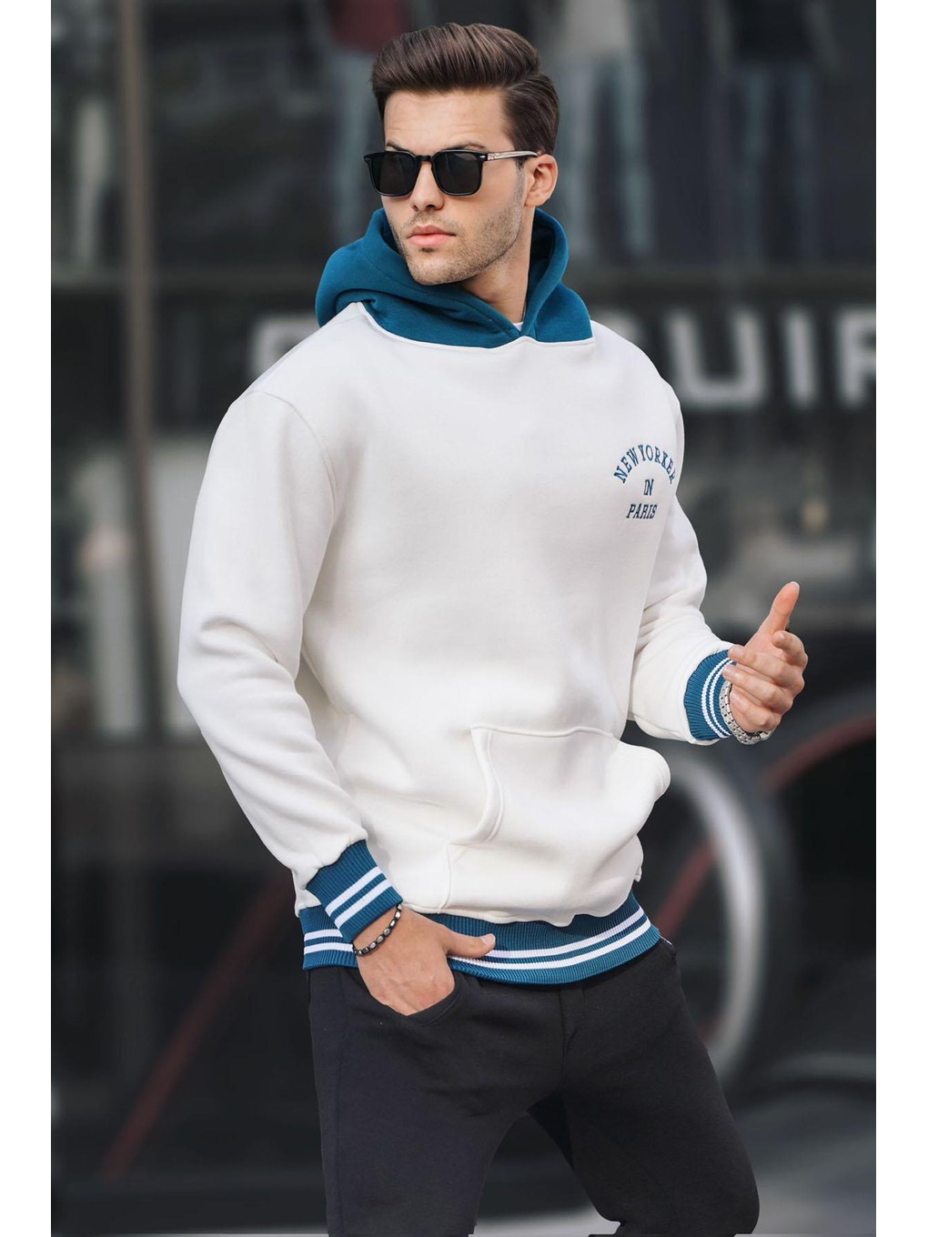 Ekru Oversize Kapüşonlu Sweatshirt 6139-1