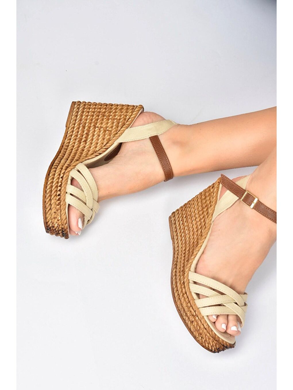 K674194105 Bej Dolgu Taban Kadın Ayakkabı-2