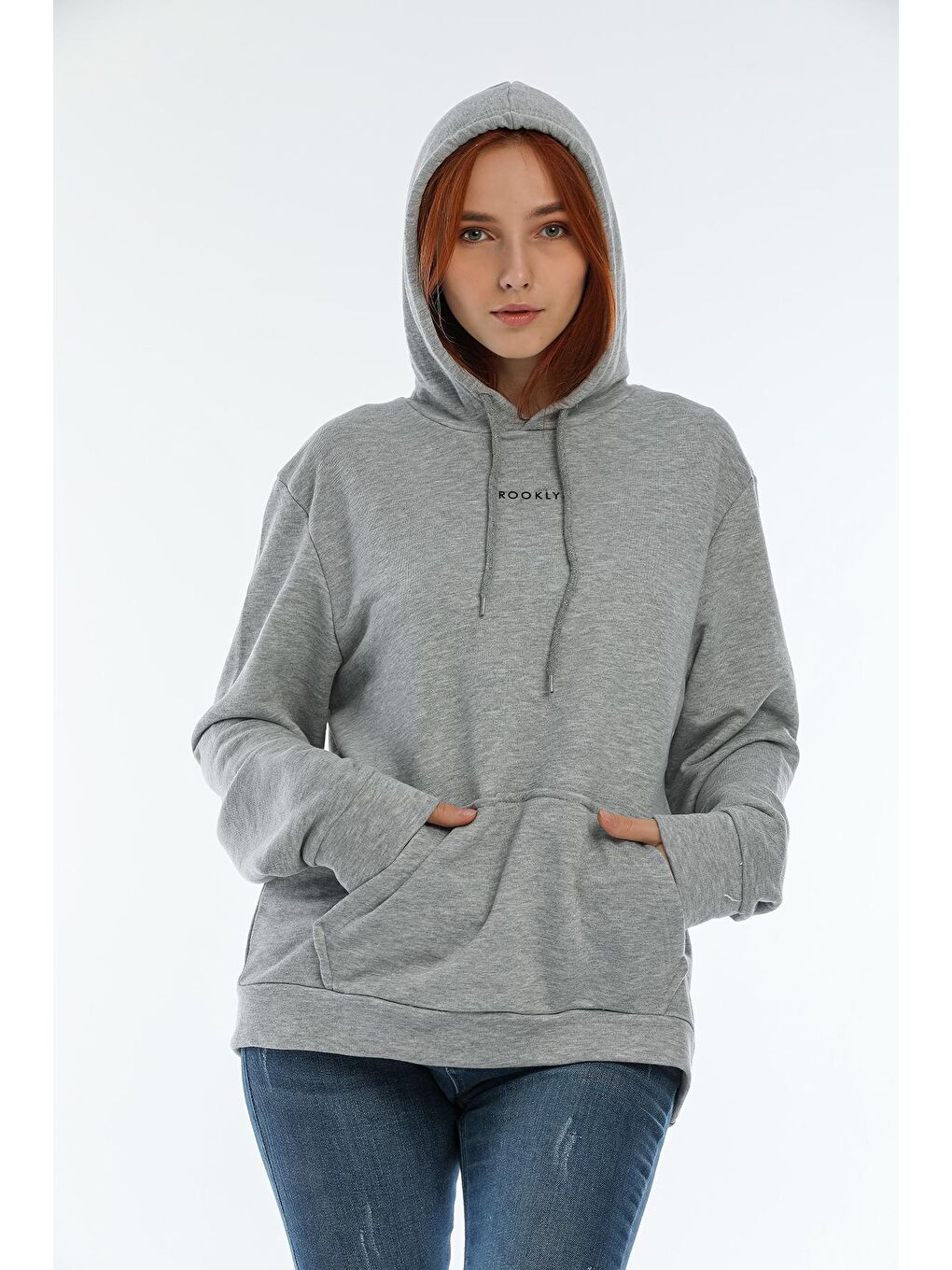 Süperlife Açık Gri Kadın Kapüşonlu Oversize Brooklyn Baskılı Sweatshirt SPR22SWK161 - 3