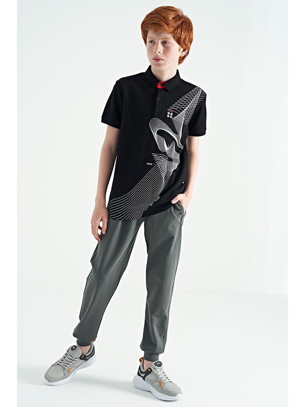 Haki Yan Şerit Renk Bloklu Standart Kalıp Jogger Erkek Çocuk Eşofman Alt - 11063-2