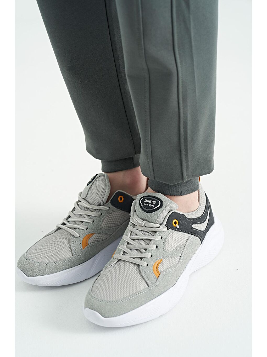 Haki Yan Şerit Renk Bloklu Standart Kalıp Jogger Erkek Çocuk Eşofman Alt - 11063-4