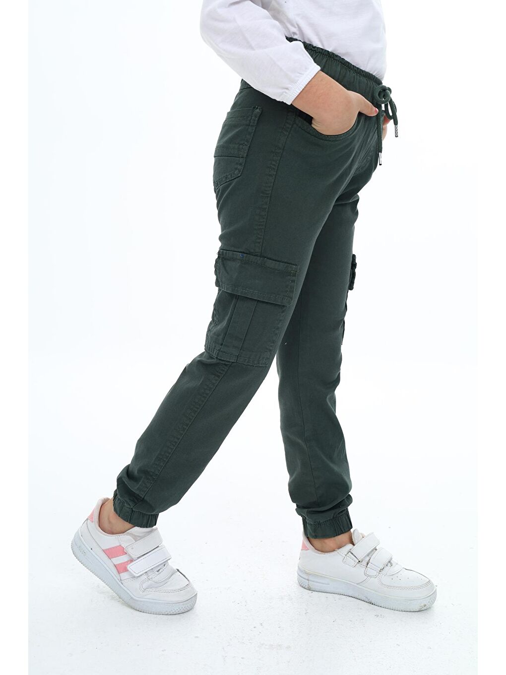 angelos Yeşil Kız Çocuk Kargo Cepli Gabardin Jogger Pantolon 5-12 Yaş Lx512