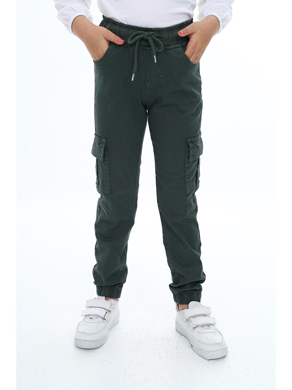 angelos Yeşil Kız Çocuk Kargo Cepli Gabardin Jogger Pantolon 5-12 Yaş Lx512 - 2