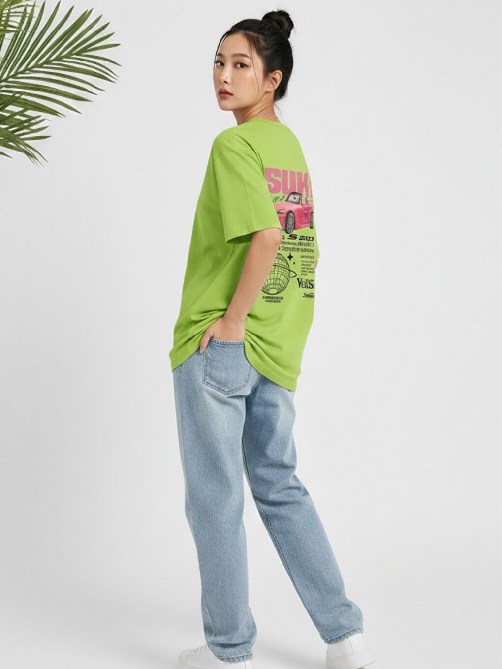 Yeşil Kadın Lime Suki Fast And Furious Baskılı Tişört-1