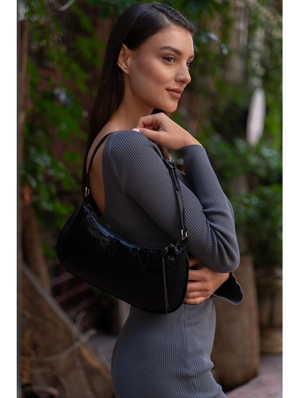 Omuz Çantası Siyah Rugan-2