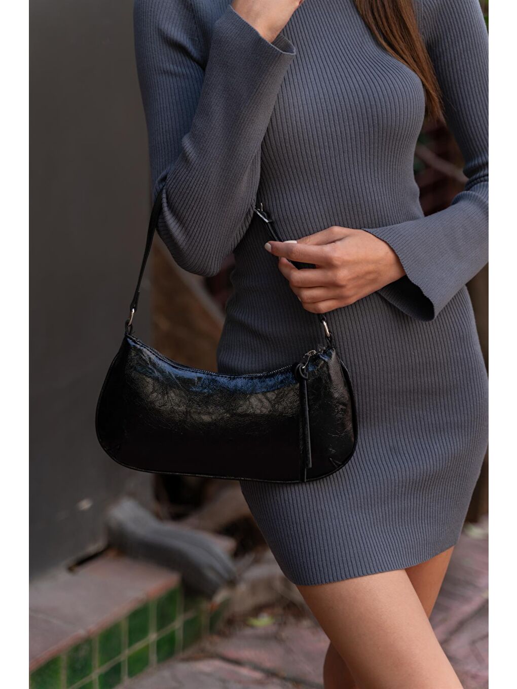 Omuz Çantası Siyah Rugan-4